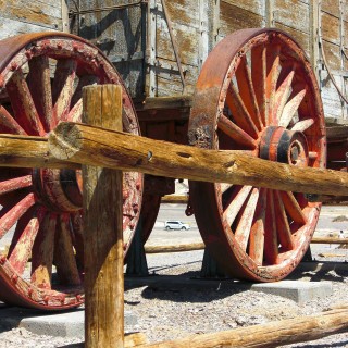 Death Valley National Park. - Death-Valley-Nationalpark, Harmony Borax Works, Wasser Borax Wagen Fuhrwerk - (Indian Village, Death Valley, California, Vereinigte Staaten)