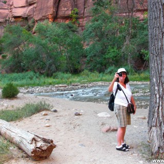 Zion National Park. - Personen, Zion National Park, Temple of Sinawava - WEISSINGER Edeltraud - (Zion Lodge, Virgin, Utah, Vereinigte Staaten)