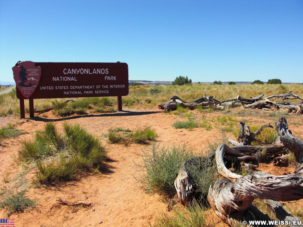 Canyonlands National Park. - Schild, Landschaft, Tafel, Einfahrtsschild, Wegweiser, Canyonlands National Park - (Moab, Utah, Vereinigte Staaten)