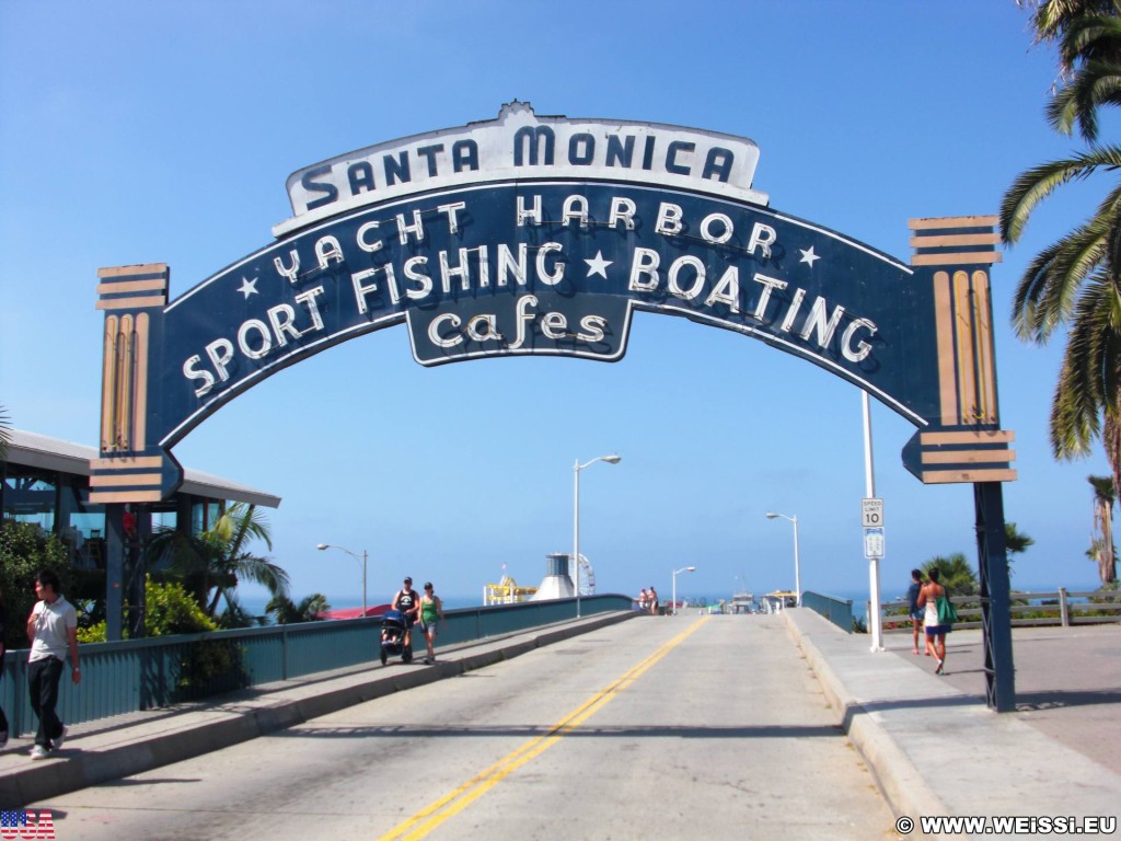 Santa Monica. Santa Monica Pier. - Schild, Tafel, Santa Monica, Santa Monica Pier, Pier - (Santa Monica, California, Vereinigte Staaten)