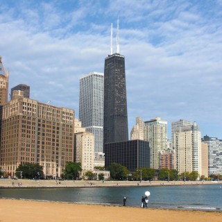 Skyline. vom Olive Park. - Gebäude, Skyline, Wolkenkratzer, John Hancock Center, Cityfront Place, W Chicago - Lakeshore Hotel - (Cityfront Place, Chicago, Illinois, Vereinigte Staaten)