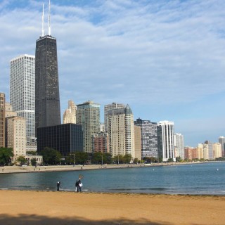 Skyline. vom Olive Park. - Gebäude, Skyline, Wolkenkratzer, John Hancock Center, Cityfront Place - (Cityfront Place, Chicago, Illinois, Vereinigte Staaten)