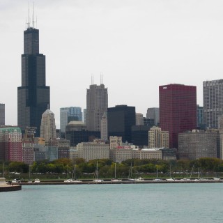 Skyline. von Northerly Island. - Skyline, Wolkenkratzer, Central Station - (Central Station, Chicago, Illinois, Vereinigte Staaten)