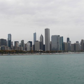 Skyline. von Northerly Island. - Skyline, Wolkenkratzer, Central Station - (Central Station, Chicago, Illinois, Vereinigte Staaten)