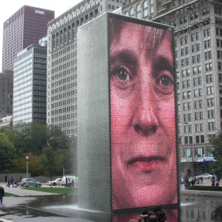 Crown Fountain. Millennium Park. - Fort Dearborn Addition, Millennium Park, Crown Fountain - (Fort Dearborn Addition, Chicago, Illinois, Vereinigte Staaten)