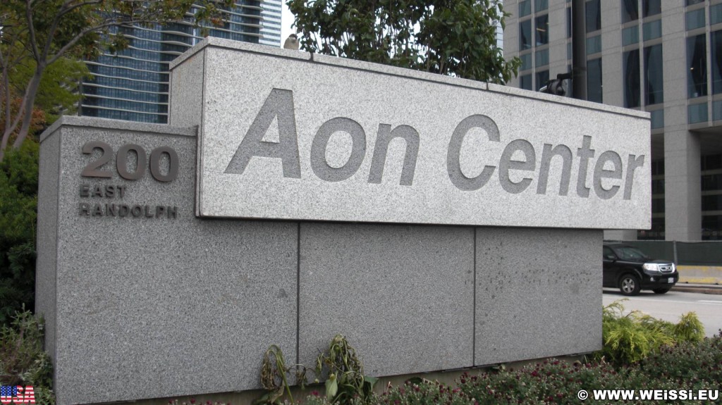 Eingangsschild Aon Tower. - Schild, Tafel, Fort Dearborn Addition, Aon Center - (Fort Dearborn Addition, Chicago, Illinois, Vereinigte Staaten)