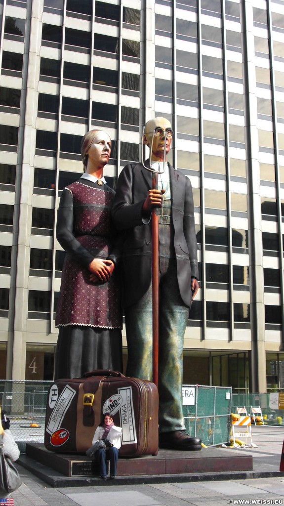 Figuren. am Jean Baptiste Point Du Sable Homesite Platz.. - Cityfront Center, Dr. B.H. McKeeby, Nan Wood Graham, American Gothic - (Cityfront Center, Chicago, Illinois, Vereinigte Staaten)