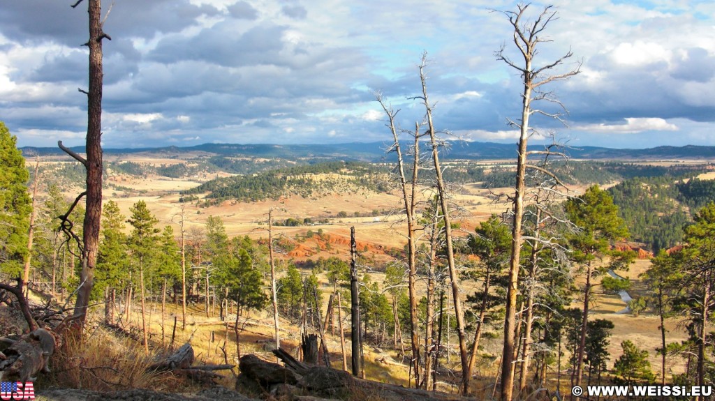 Devils Tower National Monument. Tower Trail - Devils Tower National Monument. - Sehenswürdigkeit, Landschaft, Bäume, Berg, Monolith, Attraktion, Teufelsturm, Tower Trail - (Devils Tower, Wyoming, Vereinigte Staaten)