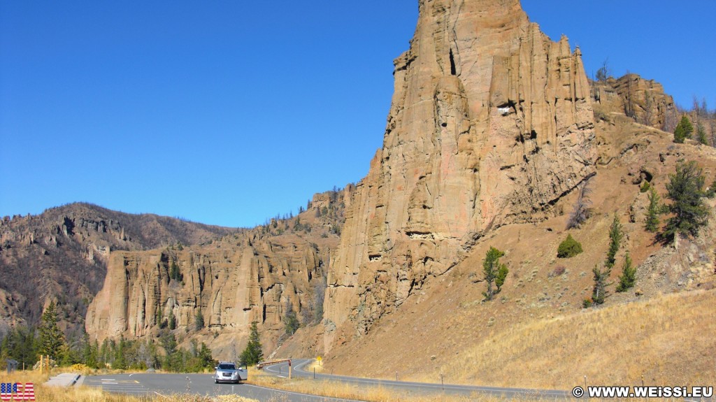 The Palisades. The Palisades - Buffalo Bill Cody Scenic Byway. - Felsen, Felsformation, Felswand, Felsnadeln, Wapiti Valley, Buffalo Bill Cody Scenic Byway, The Palisades - (Pahaska Tepee, Cody, Wyoming, Vereinigte Staaten)