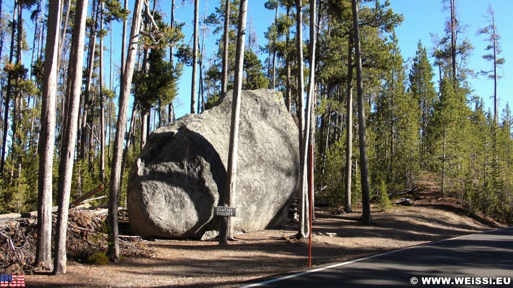 Yellowstone-Nationalpark. Glacial Boulder - Yellowstone-Nationalpark. - Bäume, Inspiration Point, Stein, North Rim Drive, Glacial Boulder, Fels - (Canyon Village, Yellowstone National Park, Wyoming, Vereinigte Staaten)