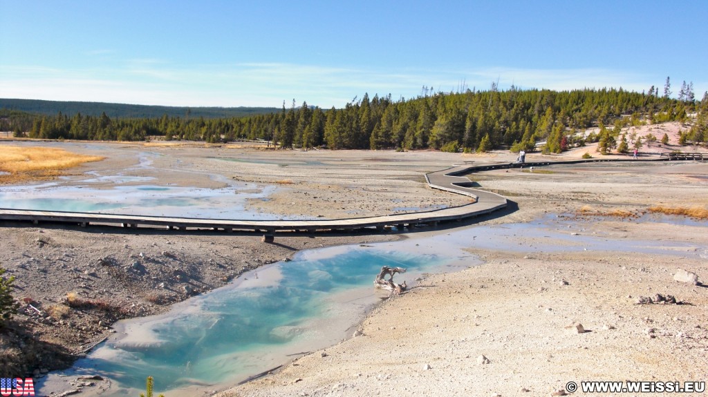 Yellowstone-Nationalpark. Porcelain Basin - Norris Geyser Basin - Yellowstone-Nationalpark. - Holzsteg, Norris Geyser Basin, Porcelain Basin, Boardwalk - (Canyon Junction, Yellowstone National Park, Wyoming, Vereinigte Staaten)