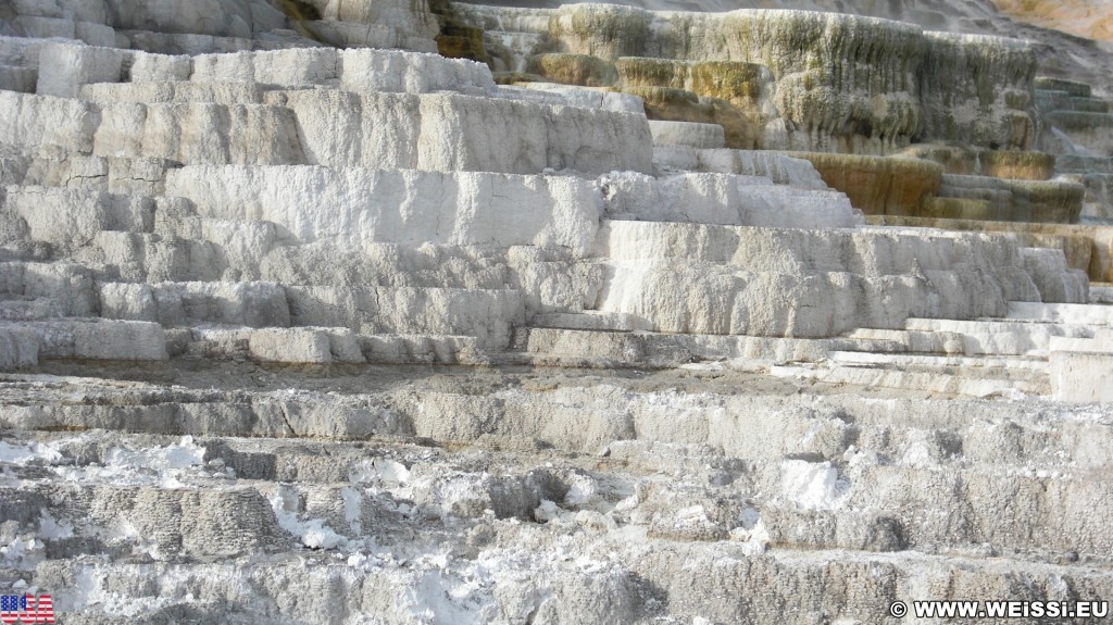 Yellowstone-Nationalpark. Palette Spring, Mammoth Hot Springs - Yellowstone-Nationalpark. - Lower Terraces, Mammoth Hot Springs, Palette Spring, Sinter-Terrassen - (Mammoth, Yellowstone National Park, Wyoming, Vereinigte Staaten)