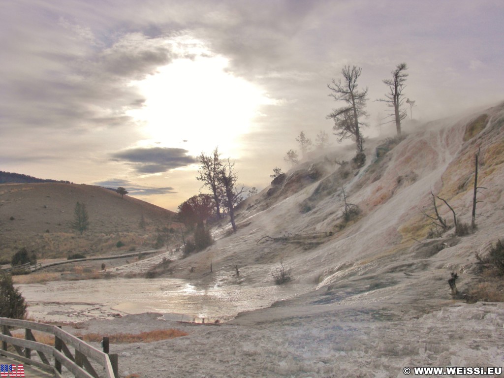 Yellowstone-Nationalpark. Palette Spring, Mammoth Hot Springs - Yellowstone-Nationalpark. - Lower Terraces, Mammoth Hot Springs, Palette Spring, Sinter-Terrassen - (Mammoth, Yellowstone National Park, Wyoming, Vereinigte Staaten)