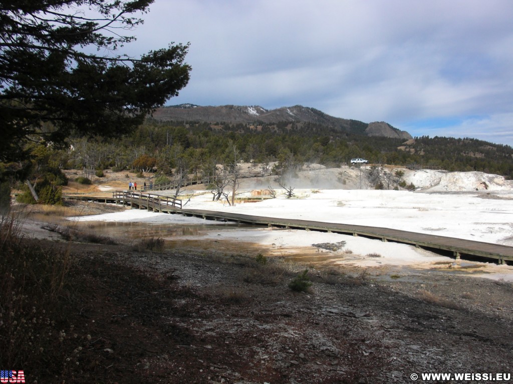 Trail Springs, Mammoth Hot Springs - Yellowstone-Nationalpark. - Main Terrace, Mammoth Hot Springs, Sinter-Terrassen, Trail Springs - (Mammoth, Yellowstone National Park, Wyoming, Vereinigte Staaten)