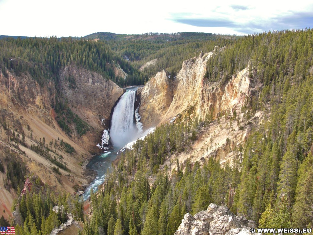 Yellowstone-Nationalpark. Grand Canyon of the Yellowstone, Lower Falls vom Lookout Point am North Rim - Yellowstone-Nationalpark. - Landschaft, Wasserfall, Fluss, Yellowstone River, Lower Falls, Lookout Point, Canyon Village, Grand Canyon of the Yellowstone - (Canyon Village, Yellowstone National Park, Wyoming, Vereinigte Staaten)