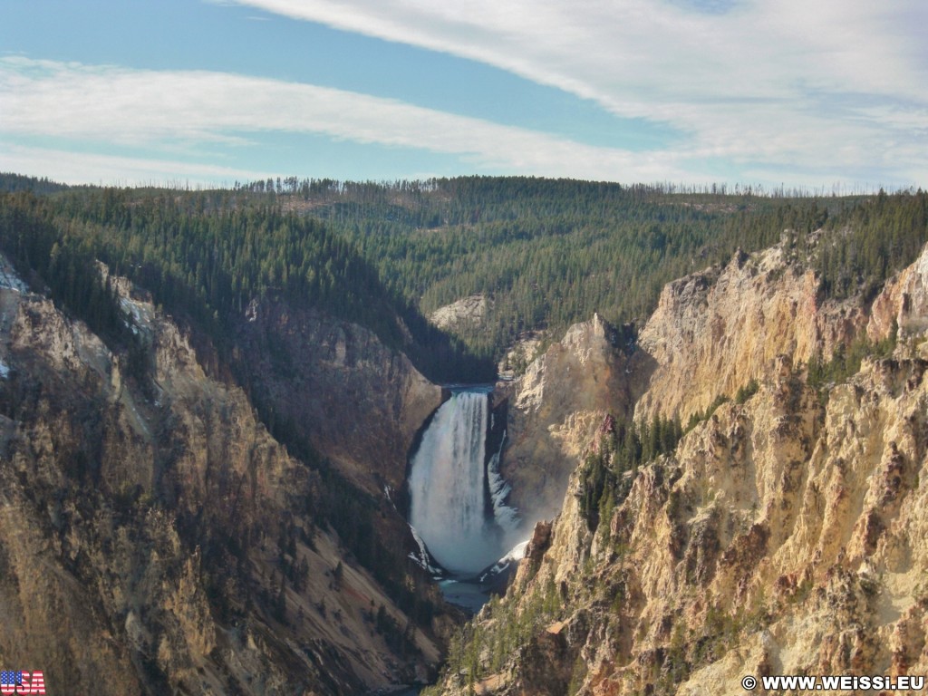 Yellowstone-Nationalpark. Grand Canyon of the Yellowstone, Grand Canyon of the Yellowstone - Lower Falls vom Artist Point am South Rim - Yellowstone-Nationalpark. - Wasserfall, Canyon, Artists Point, Yellowstone River, Lower Falls, Canyon Village, Grand Canyon of the Yellowstone, South Rim Drive, South Rim - (Canyon Village, Yellowstone National Park, Wyoming, Vereinigte Staaten)