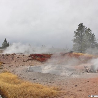 Yellowstone-Nationalpark. Red Spouter und Fumaroles am Fountain Paint Pot Nature Trail im Lower Geyser Basin. - Lower Geyser Basin, Fountain Paint Pot Nature Trail, Fountain Group, Fumaroles, Red Spouter - (West Thumb, Yellowstone National Park, Wyoming, Vereinigte Staaten)