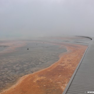 Yellowstone-Nationalpark. Grand Prismatic Pool im Midway Geyser Basin. - Thermalquelle, Midway Geyser Basin, Grand Prismatic Pool - (Riverside, Yellowstone National Park, Wyoming, Vereinigte Staaten)