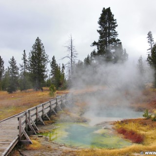 Yellowstone-Nationalpark. Seismograph und Bluebell Pool im West Thumb Geyser Basin. - West Thumb Geyser Basin, Bluebell Pool, Seismograph Pool - (West Thumb, Yellowstone National Park, Wyoming, Vereinigte Staaten)