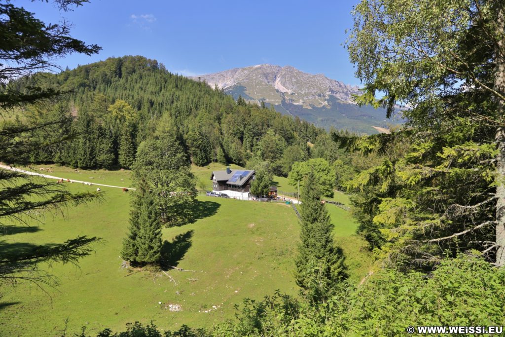 Ötschergräben - Schutzhaus Vorderötscher. Die Einkehrstation Schutzhaus Vorderötscher lockt nicht nur mit Speis und Trank, sondern auch mit einem preiswerten Matratzenlager oder netten Zimmern zum Übernachten. - Gebäude, Haus, Landschaft, Bäume, Berg, Ötschergräben, Hintere Ötschergräben, Ötscher, Schutzhaus Vorderötscher, Wiese - (Hagen, Mitterbach-Seerotte, Niederösterreich, Österreich)