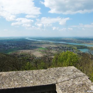 Ausblick von der Tempelbergwarte. Vom Aussichtsturm am Tempelberg bietet sich ein spektakulärer Ausblick auf das Tullnerfeld (Tullner Becken), die Burg Greifenstein, die Donau und das Kraftwerk Greifensten.. - Fluss, Wasser, Wanderung Tempelbergwarte Burg Greifenstein, Tullner Becken, Tullnerfeld, Donau - (Altenberg, Greifenstein, Niederösterreich, Österreich)